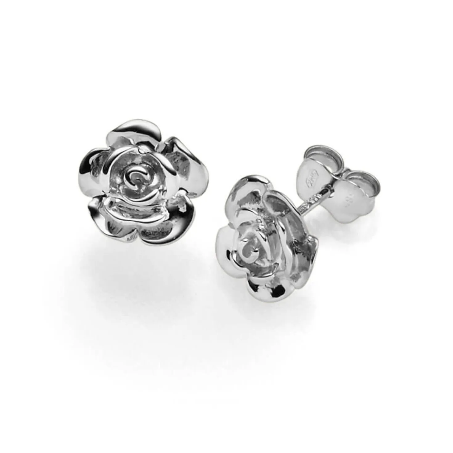 Paar Ohrstecker Rose Blüte 9mm aus 585 Weißgold Ohrringe Ohrschmuck glänzend