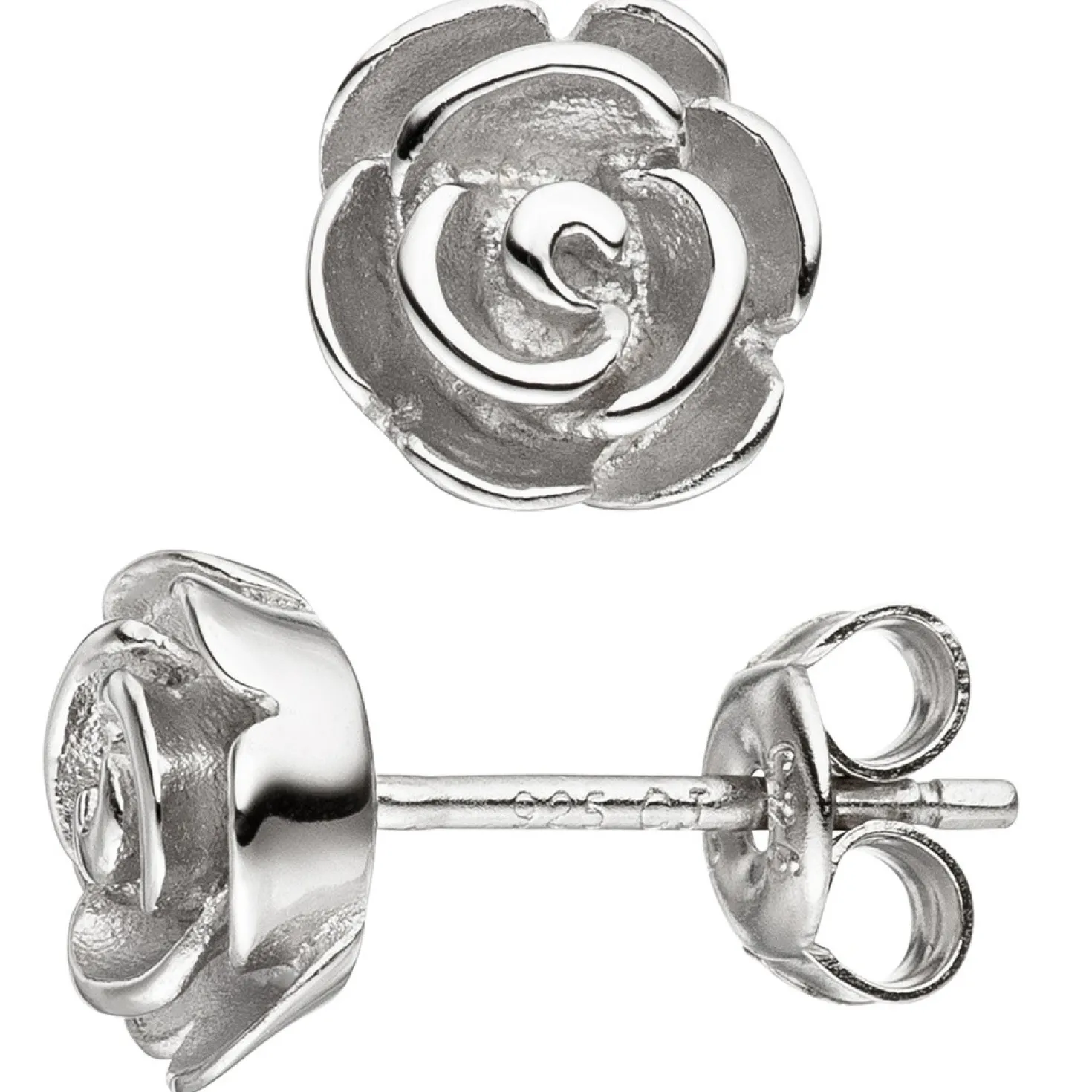 Paar Ohrstecker Rose Rosen aus 925 Silber mattiert Ohrringe Ohrschmuck für Damen