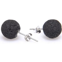 Paar Ohrstecker Stecker aus echter Lava & 925er Silber, ca. 8,5mm, schwarz