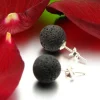 Paar Ohrstecker Stecker aus echter Lava & 925er Silber, 10mm, schwarz, Unisex
