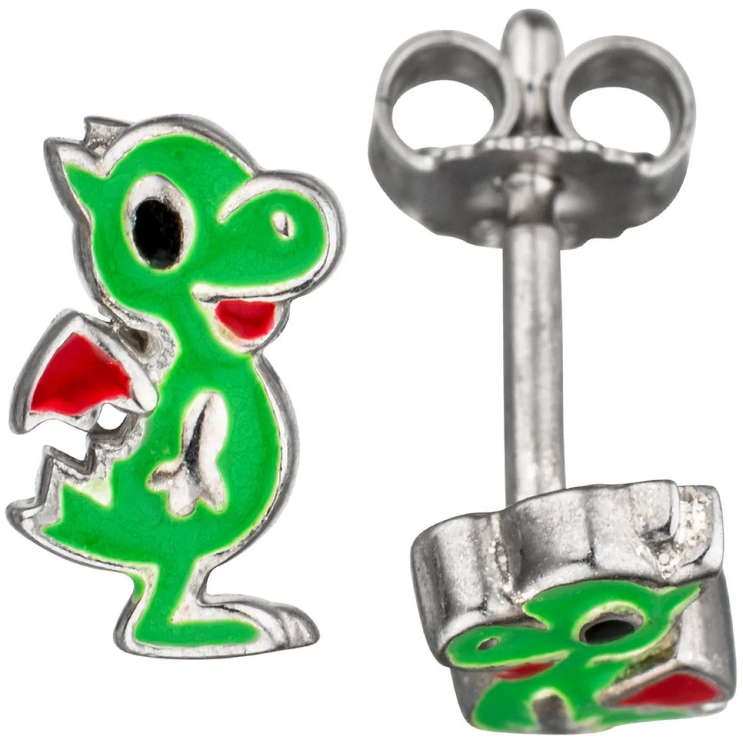 Paar Ohrstecker Stecker, grüner Baby Drachen, 925 Silber, Ohrschmuck Kinder