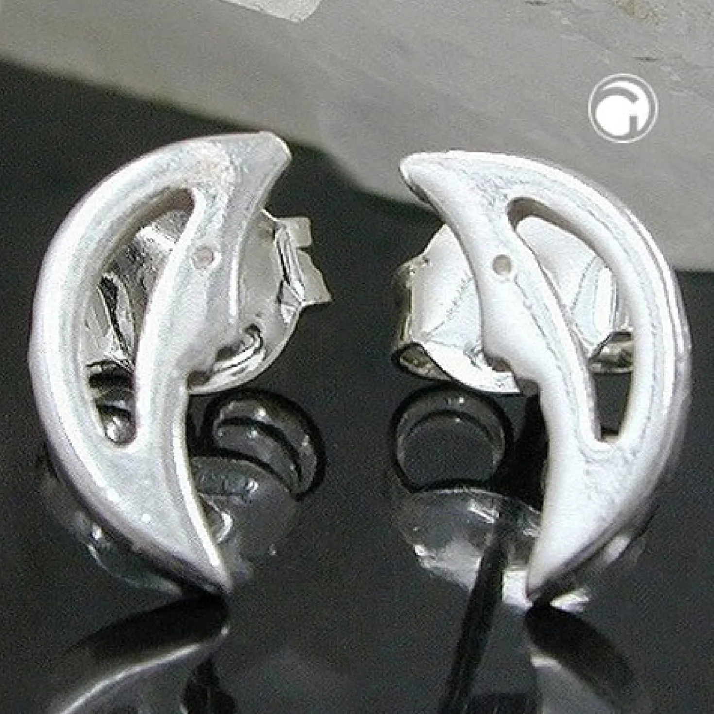 Paar Ohrstecker Stecker Halbmond mit Mondgesicht, 925 Silber, Damen