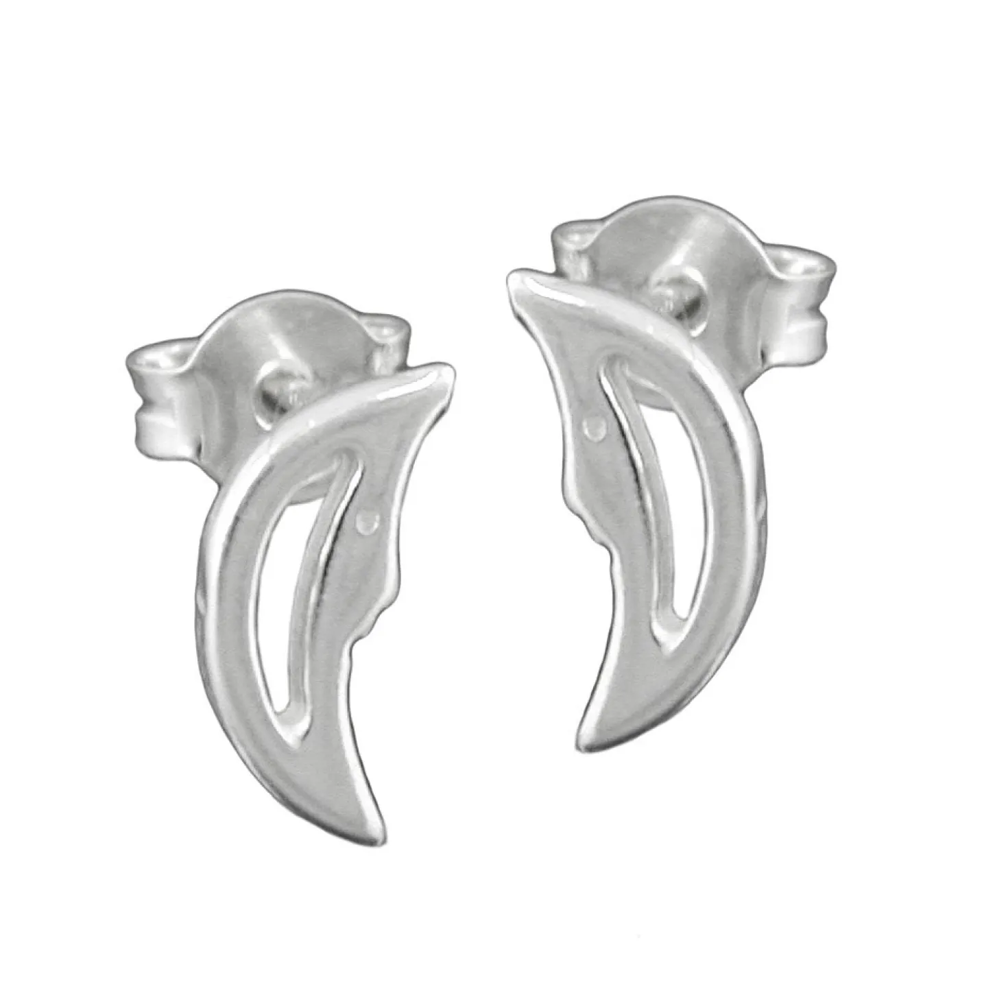 Paar Ohrstecker Stecker Halbmond mit Mondgesicht, 925 Silber, Damen