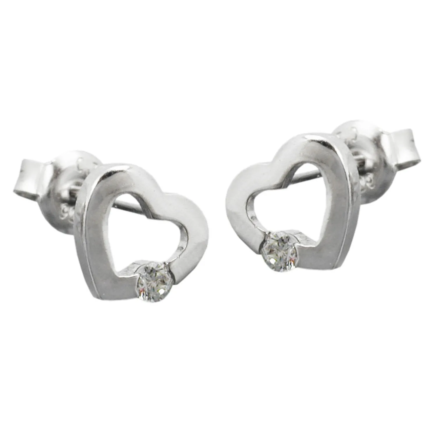 Paar Ohrstecker Stecker Herz Herzen mit Zirkonia weiß 925 Silber