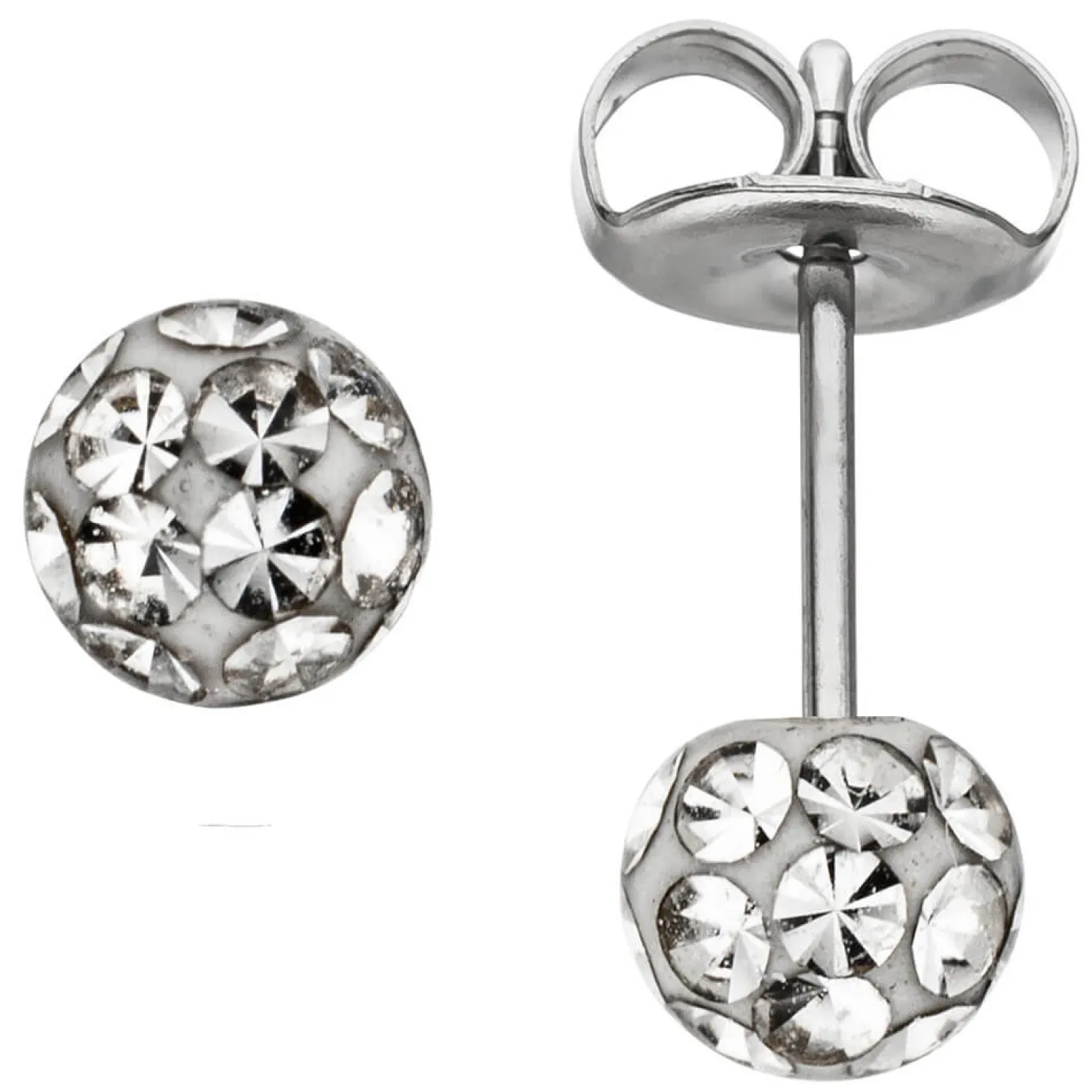Paar Ohrstecker Stecker Kugel 4,1mm mit Swarovski-Elements weiß Edelstahl Damen