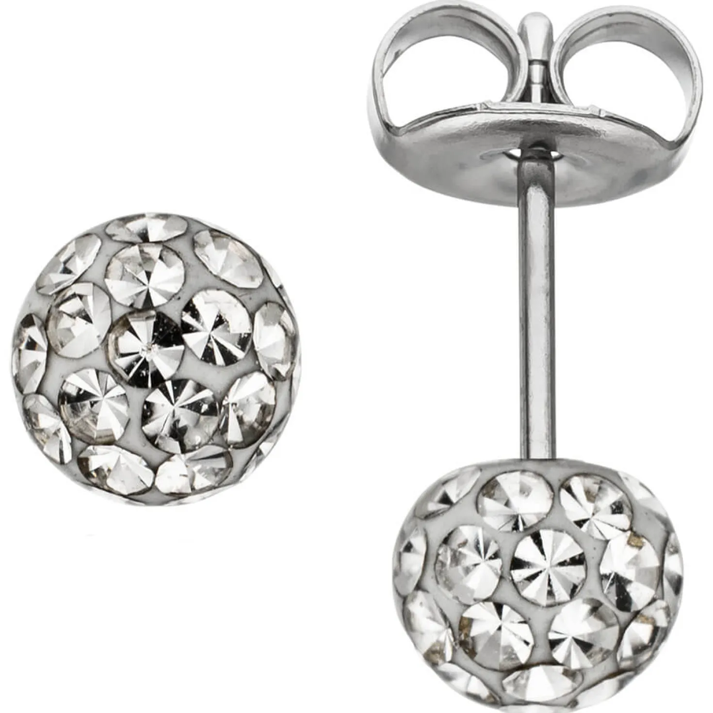 Paar Ohrstecker Stecker Kugel 5,1mm mit Swarovski-Elements weiß Edelstahl Damen