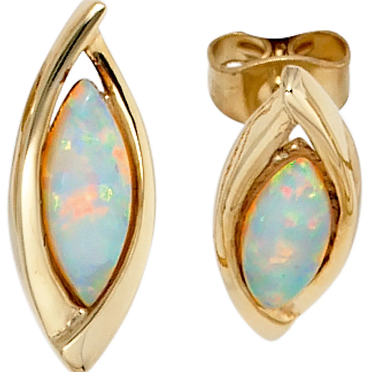 Paar Ohrstecker Stecker Opal 375 Gold Gelbgold spitzoval Ohrschmuck
