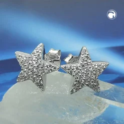 Paar Ohrstecker Sterne 10x10mm mit Zirkonia weiß 925 Silber rhodiniert