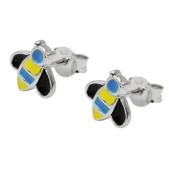 Paar Ohrstecker 8x8mm Bienen blau-gelb-schwarz emailliert 925 Silber