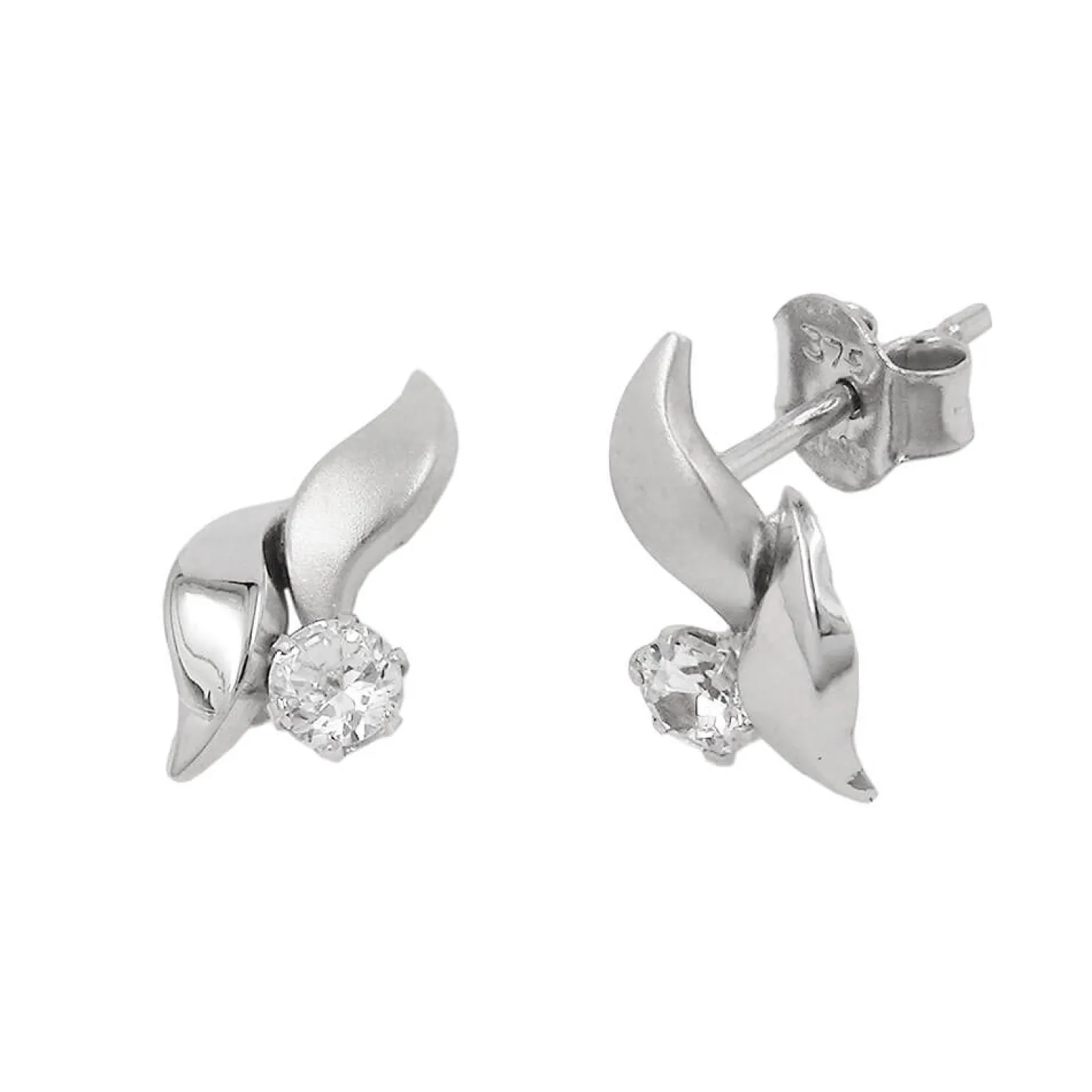 Paar Ohrstecker 11x6mm mit Zirkonia weiß 9Kt 375 Gold Weißgold Ohrschmuck