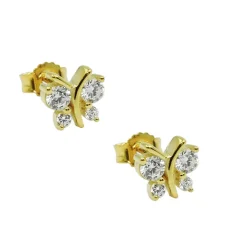 Paar Ohrstecker 6x6mm Schmetterlinge mit 8 Zirkonia 9Kt 375 Gold Gelbgold