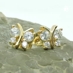 Paar Ohrstecker 6x6mm Schmetterlinge mit 8 Zirkonia 9Kt 375 Gold Gelbgold