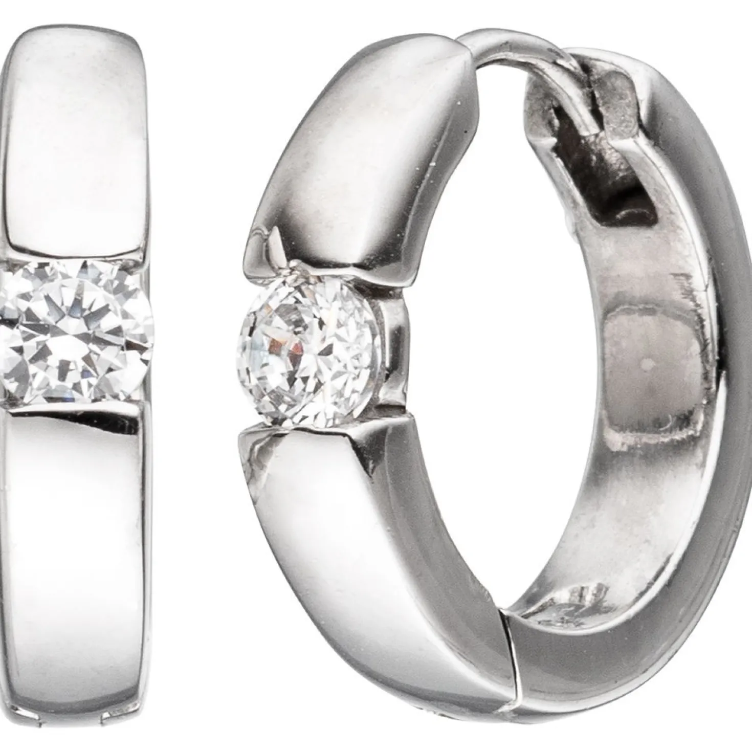 Paar Solitär Creolen 15,6mm Ohrringe weiße Zirkonia 925 Sterlingsilber Damen