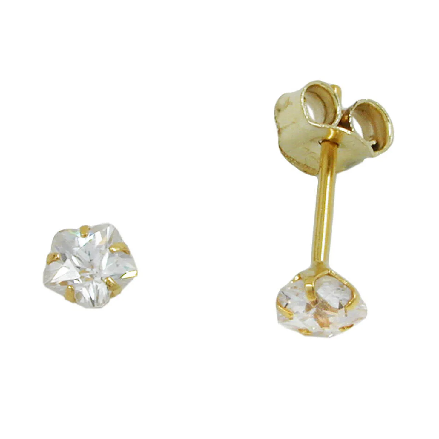 Paar solitär Ohrstecker 4mm Zirkonia in Blumenform aus 9Kt 375 Gold Gelbgold