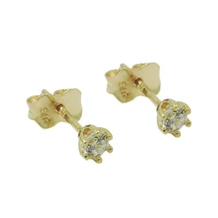 Paar Solitär Ohrstecker Stecker 3mm weiße Zirkonia, 375 Gold Gelbgold