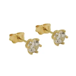 Paar Solitär Ohrstecker Stecker weiße Zirkonia 5mm, 375 Gold Gelbgold