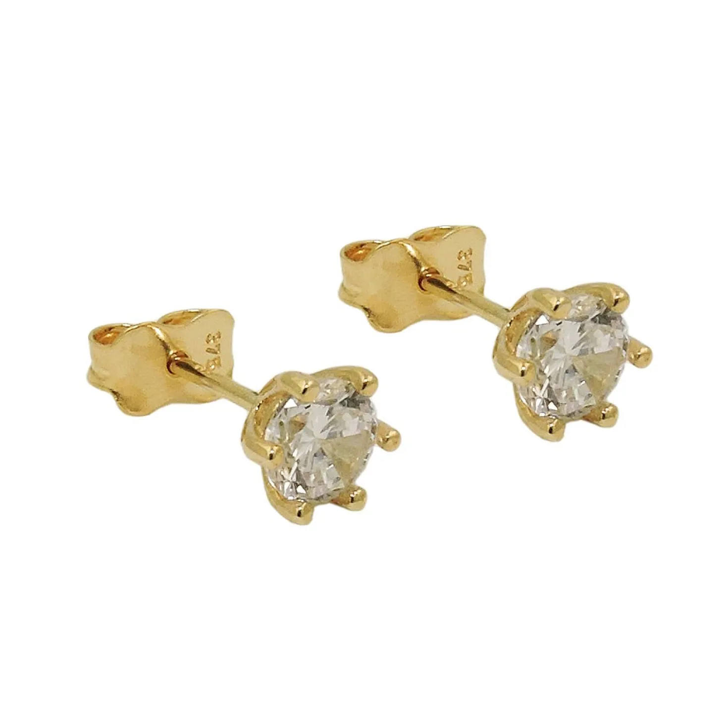 Paar Solitär Ohrstecker Stecker weiße Zirkonia 5mm, 375 Gold Gelbgold