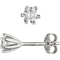 Paar Solitär Ohrstecker, weiße Zirkonia 4,6mm, 925 Silber Ohrschmuck für Damen