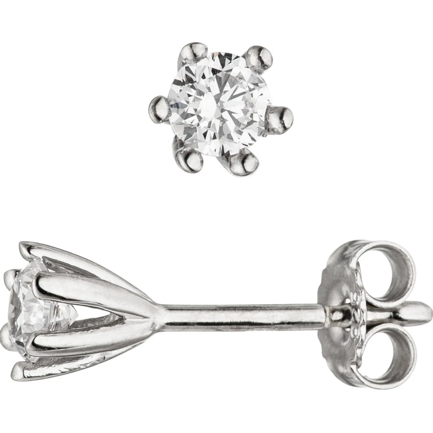 Paar Solitär Ohrstecker, weiße Zirkonia 4,6mm, 925 Silber Ohrschmuck für Damen