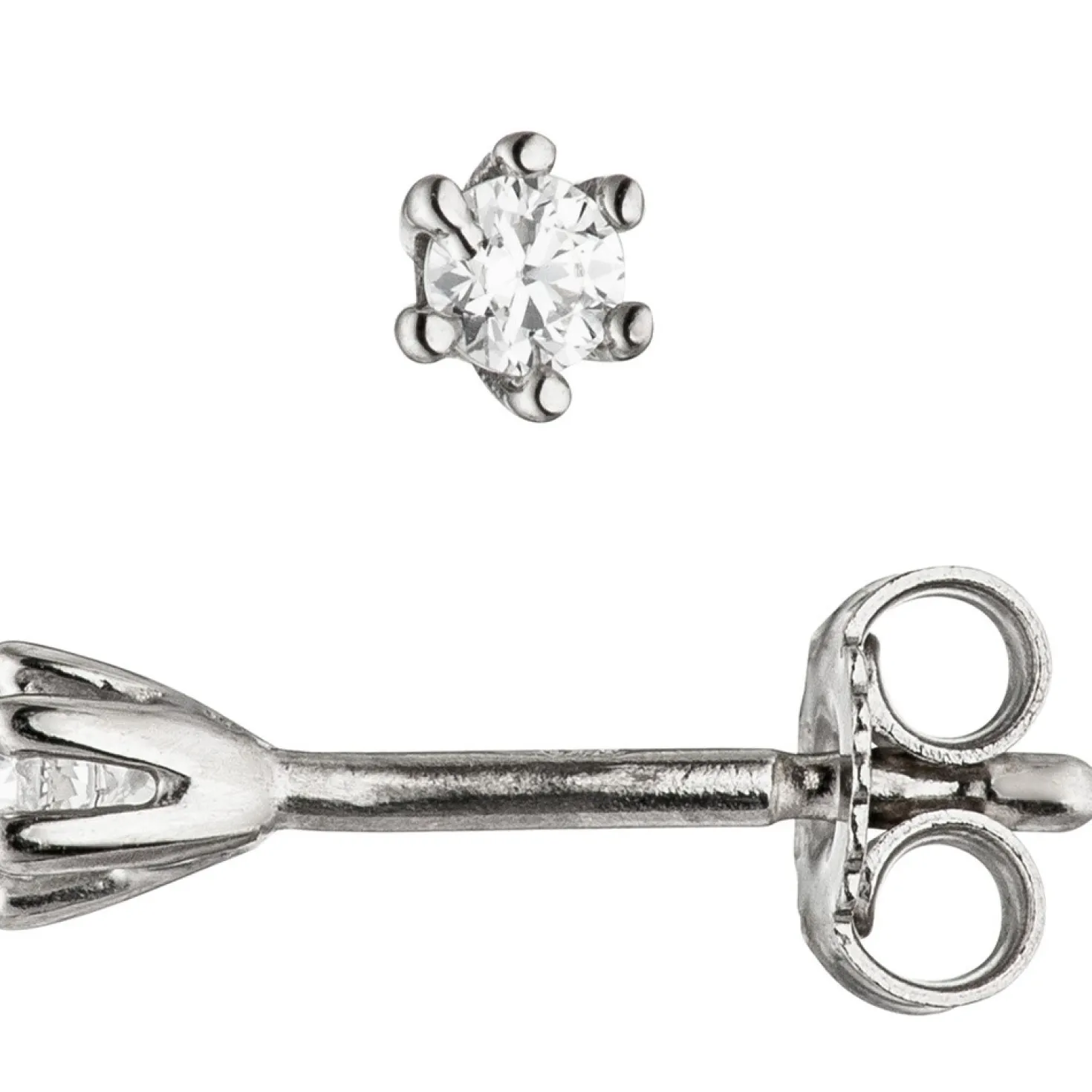 Paar Solitär Ohrstecker, weiße Zirkonia 3,2mm, 925 Silber Ohrschmuck für Damen