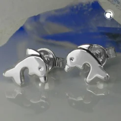 Paar Stecker Ohrstecker, Delfin Delfine, 925 Echt Silber, glänzend