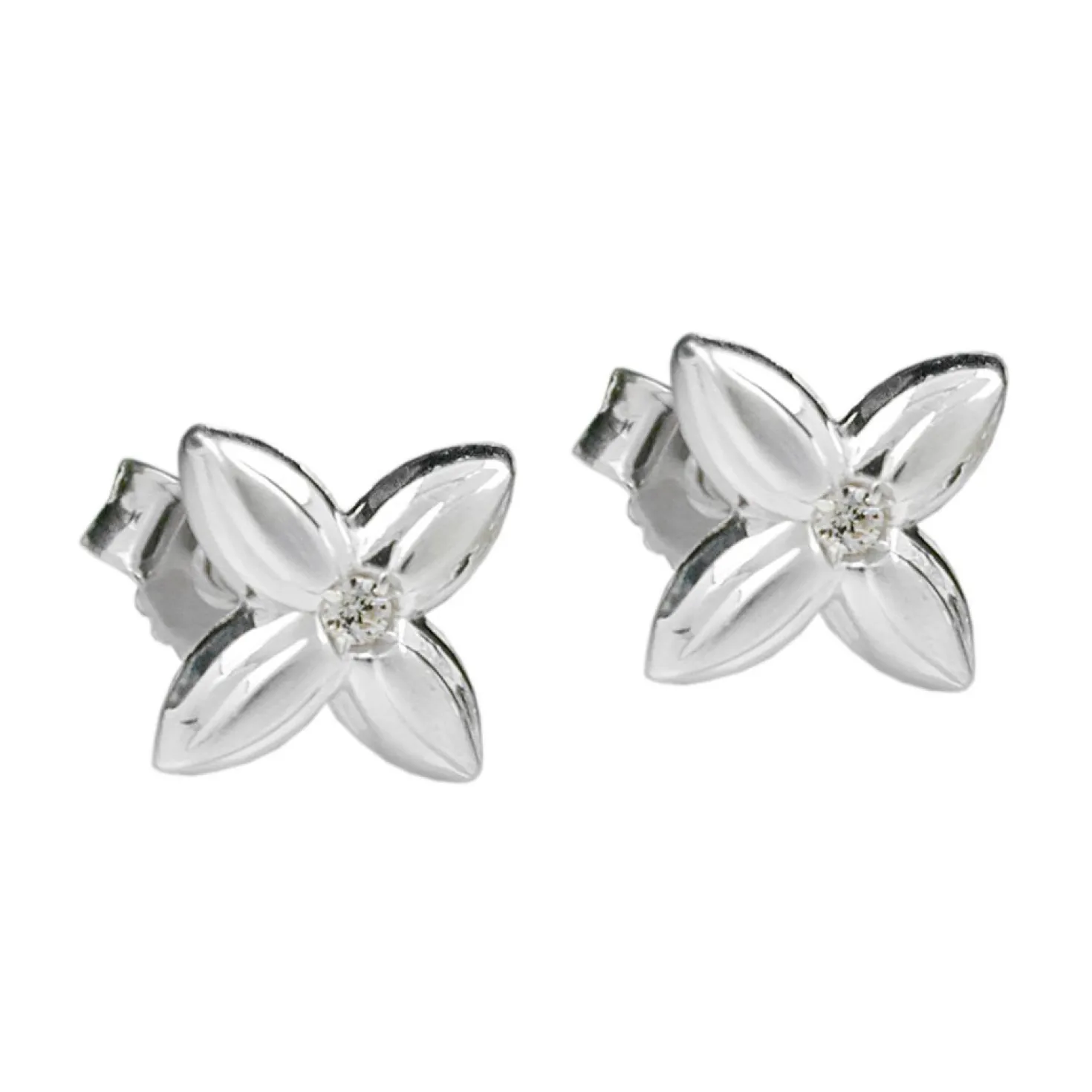 Paar Stecker Ohrstecker kleine Blüte mit Zirkonia, 925 Silber, Damen