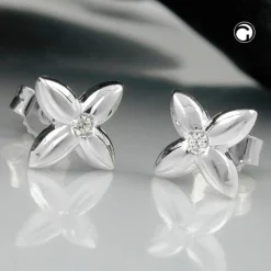 Paar Stecker Ohrstecker kleine Blüte mit Zirkonia, 925 Silber, Damen
