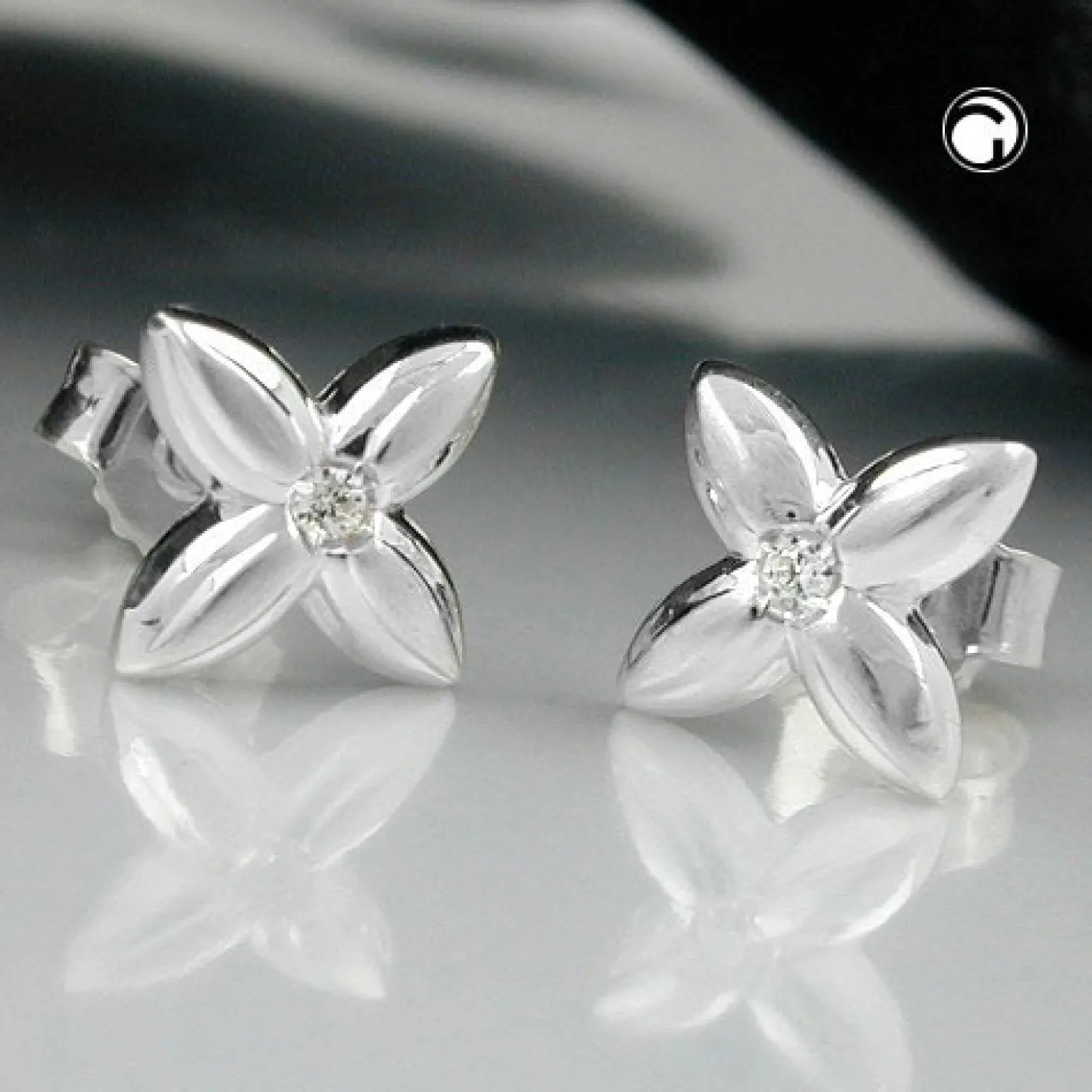 Paar Stecker Ohrstecker kleine Blüte mit Zirkonia, 925 Silber, Damen