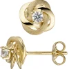 Paar Stecker Ohrstecker mit Zirkonia 333 Gold Gelbgold mattiert Ohrschmuck Damen