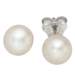 Paar Stecker Ohrstecker Ohrschmuck 7-7,5mm weiße Perlen, 925 Silber, Damen
