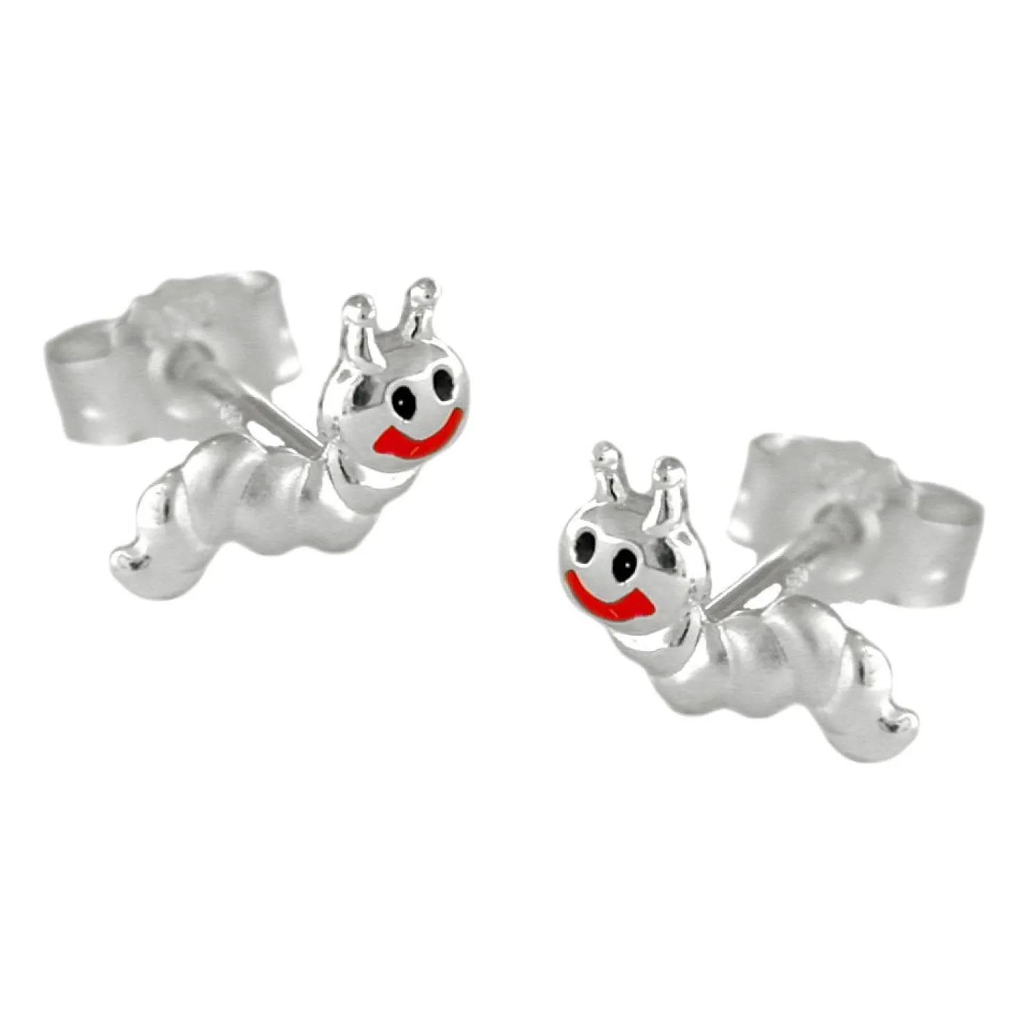 Paar Stecker Ohrstecker Raupe Raupen Würmchen, 925 Silber, für Kinder