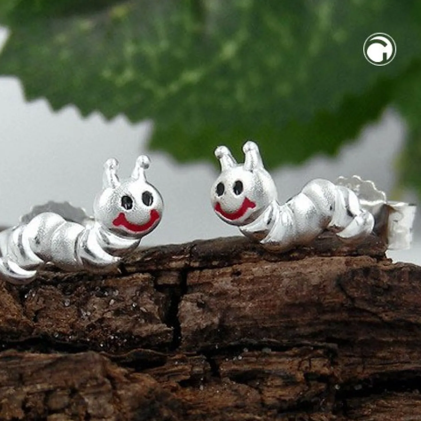 Paar Stecker Ohrstecker Raupe Raupen Würmchen, 925 Silber, für Kinder