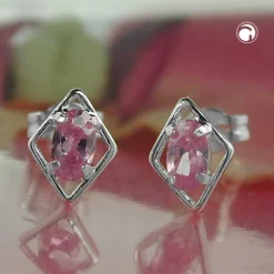 Paar Stecker Ohrstecker Rhombus pink Zirkonia, 925 Silber, 8x6mm