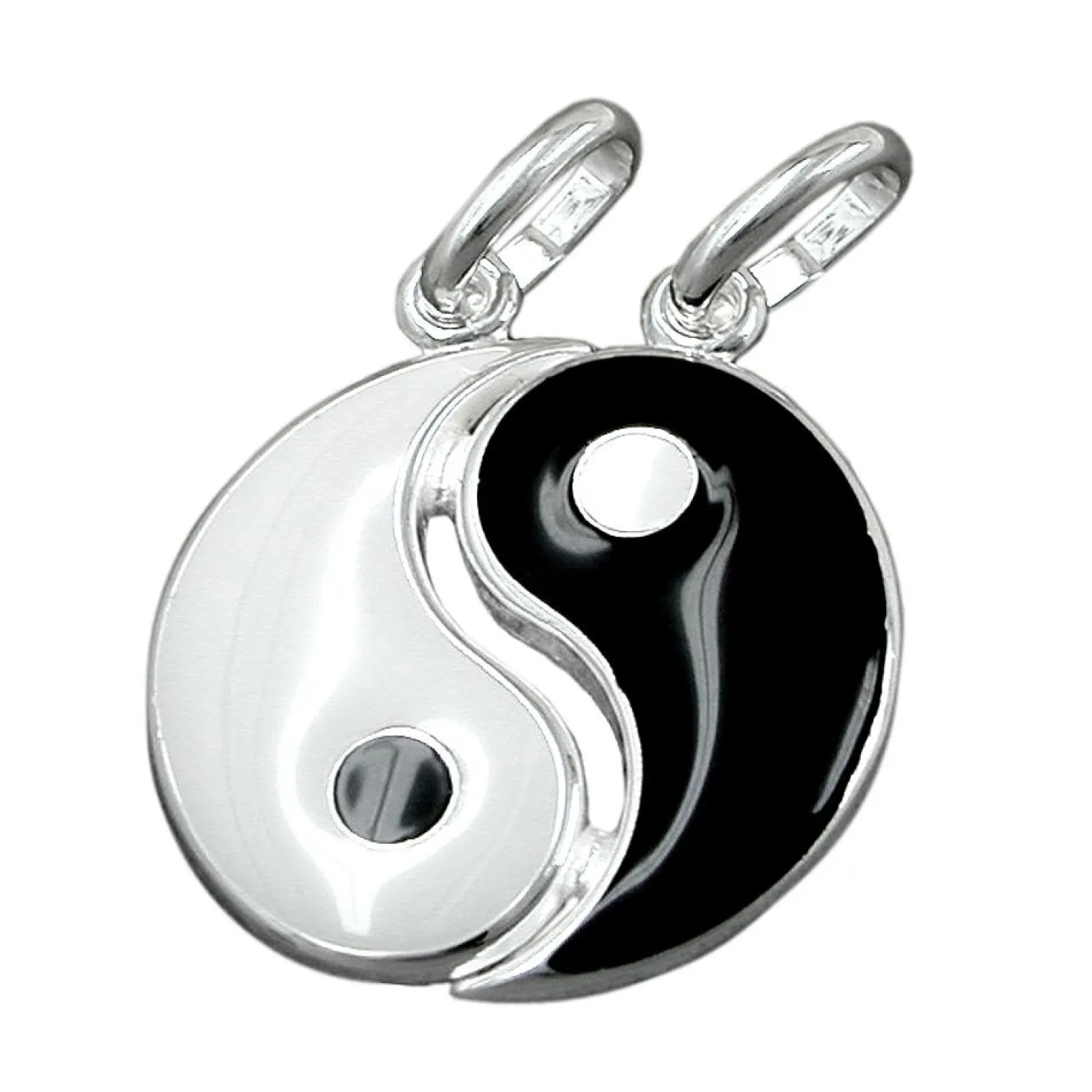 Partner Anhänger 16mm Yin-Yang aus echtem 925 Silber lackiert Unisex