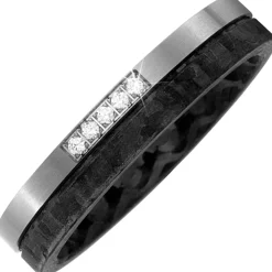 Partner-Ring aus Carbon mit Titan 5 Diamanten 0.05Ct W/SI Brillanten bicolor