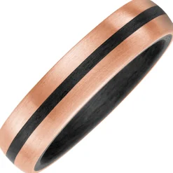 Partner-Ring Fingerring Carbon mit 585 Gold Rotgold mattiert schwarzer Streifen