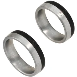 Partnerring Ring Edelstahl mit Carbon, Freundschaftsring, Unisex