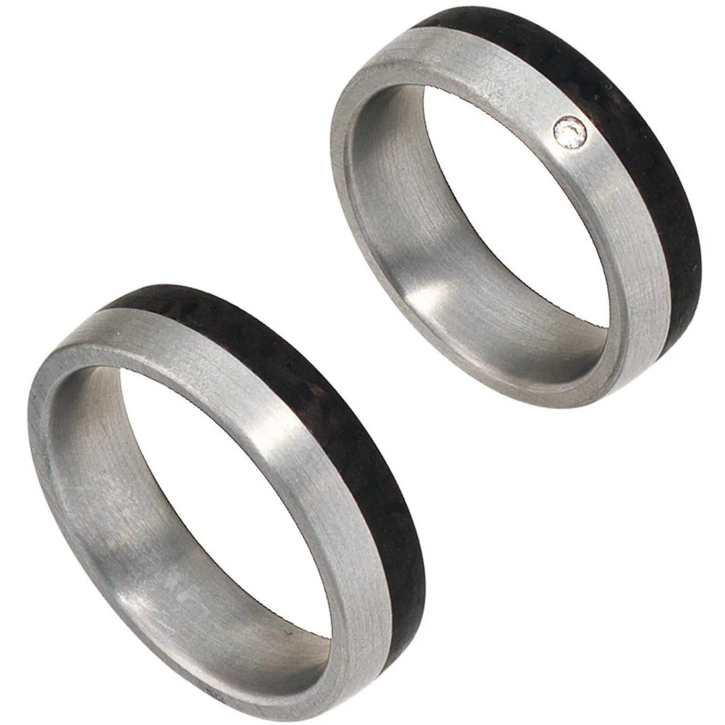 Partnerring Ring Edelstahl mit Carbon, Freundschaftsring, Unisex