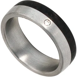 Partnerring Ring mit Diamant 0.02Ct W/SI Brillant Edelstahl mit Carbon Unisex