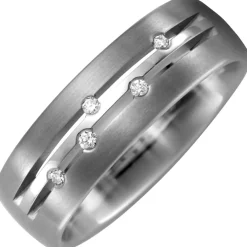 Partner-Ring Titan teilmattiert mit 5 Diamanten Brillanten 0,05ct