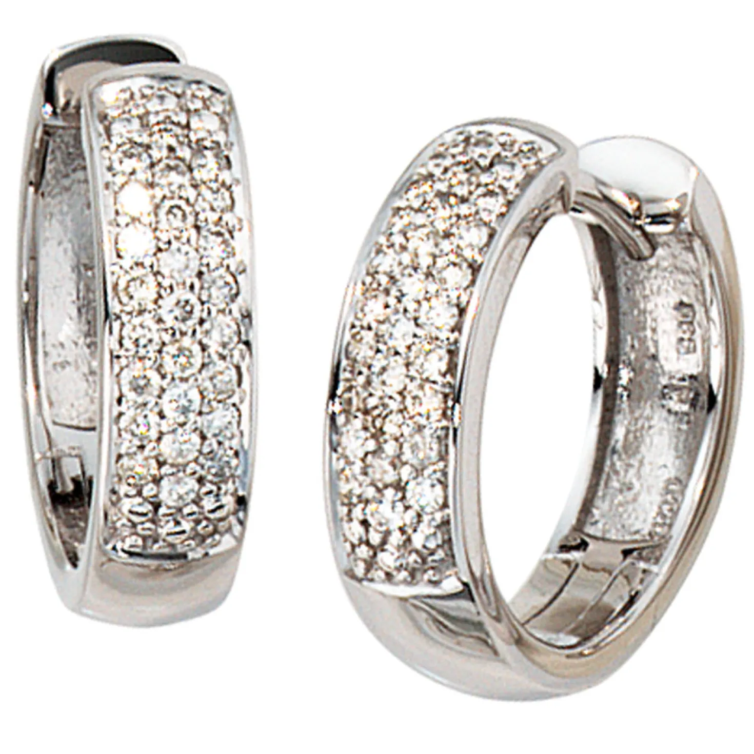 Pavé Creole Creolen 4,1mm mit 50 Diamanten 0.25Ct Brillanten 585 Weißgold Damen