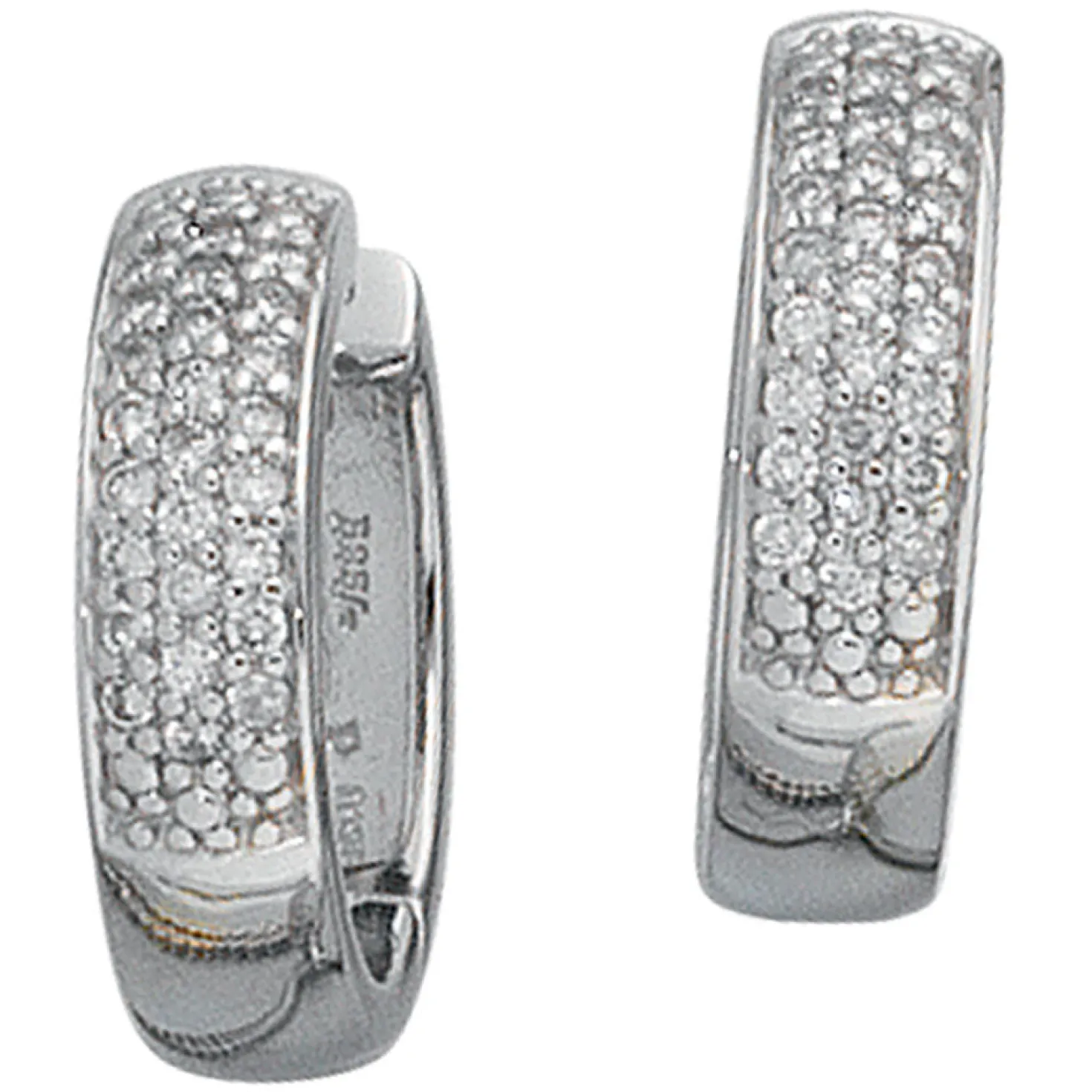 Pavé Creole Creolen 4,1mm mit 50 Diamanten 0.25Ct Brillanten 585 Weißgold Damen