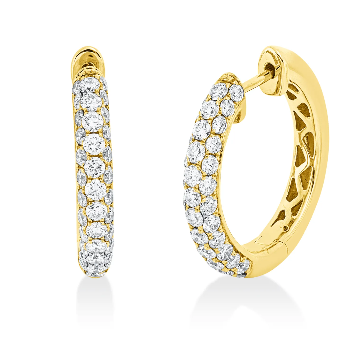 Pavé Creolen aus 750 Gold Gelbgold 72 Brillanten 1,27ct TW-SI 19,7x2,8mm