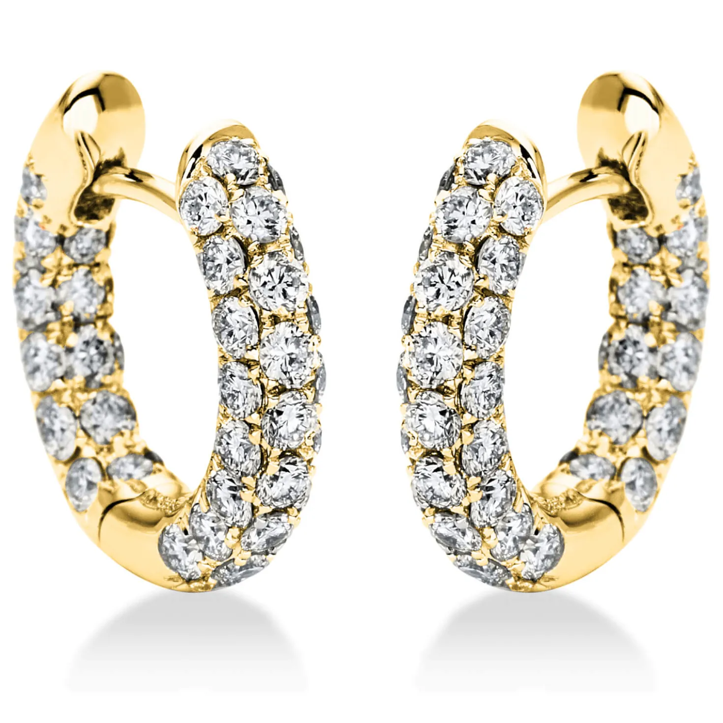 Pavé Creolen aus 750 Gold Gelbgold 84 Brillanten 1,46ct TW-VSI 14,8x2,9mm