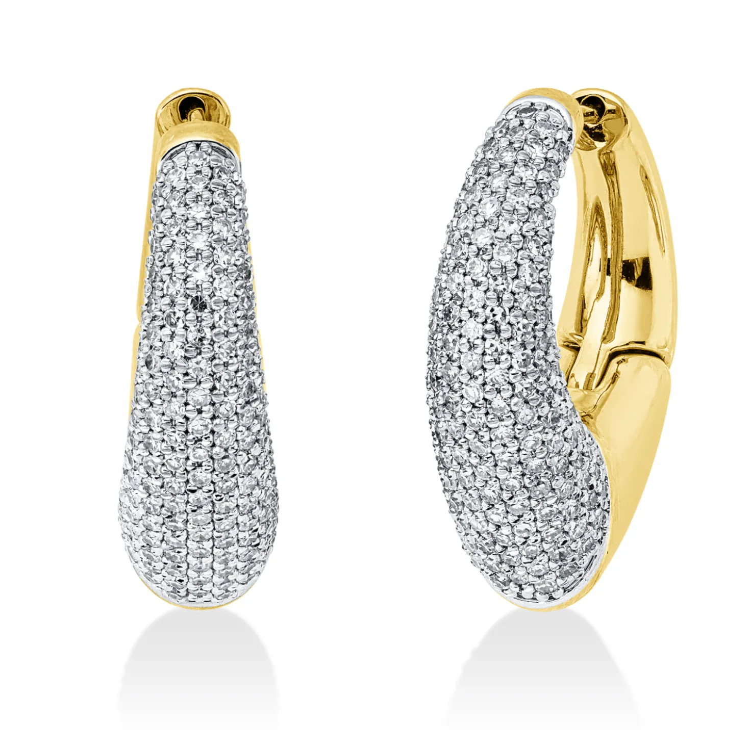 Pavé Creolen aus 585 Gold gelb/weiß 318 Diamanten 1,91ct TW-PI 25,7x7,8mm