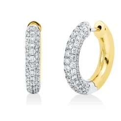 Pavé Creolen aus 585 Gold gelb/weiß 126 Diamanten 1,24ct TW-SI 17x3,2mm