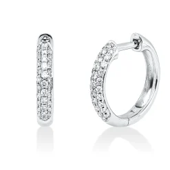 Pavé Creolen aus 750 Gold Weißgold 62 Brillanten 0,24ct W-SI 12,4x2,5mm