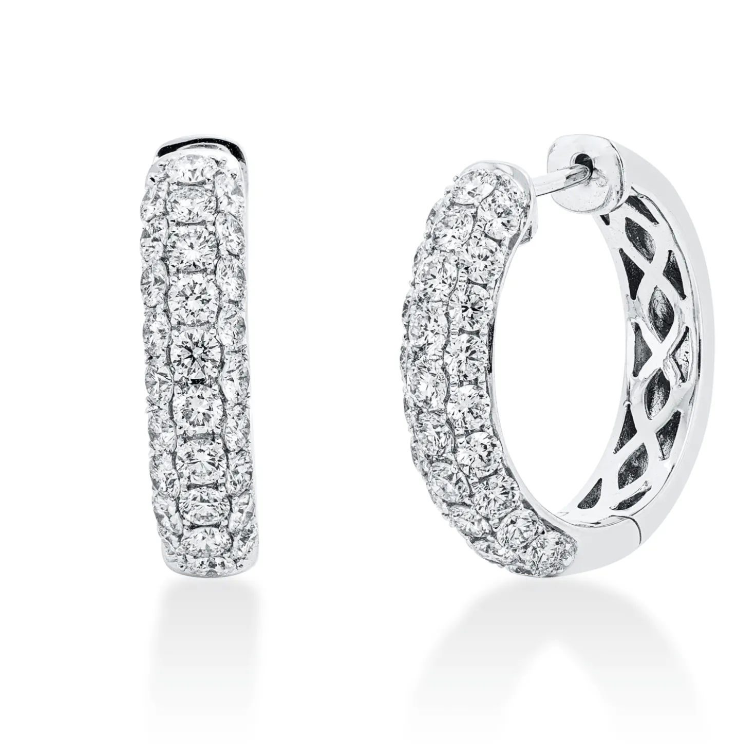 Pavé Creolen aus 750 Gold Weißgold 56 Diamanten 2,08ct TW-SI 20,5x4,6mm