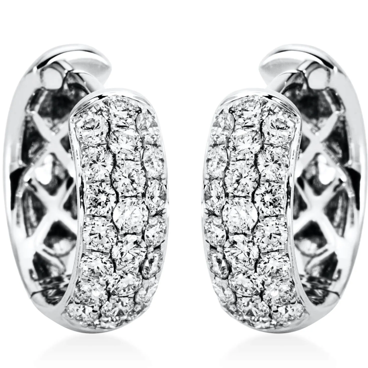 Pavé Creolen aus 750 Weißgold 44 Brillanten 0,9ct TW-VSI/SI 15x4,9mm