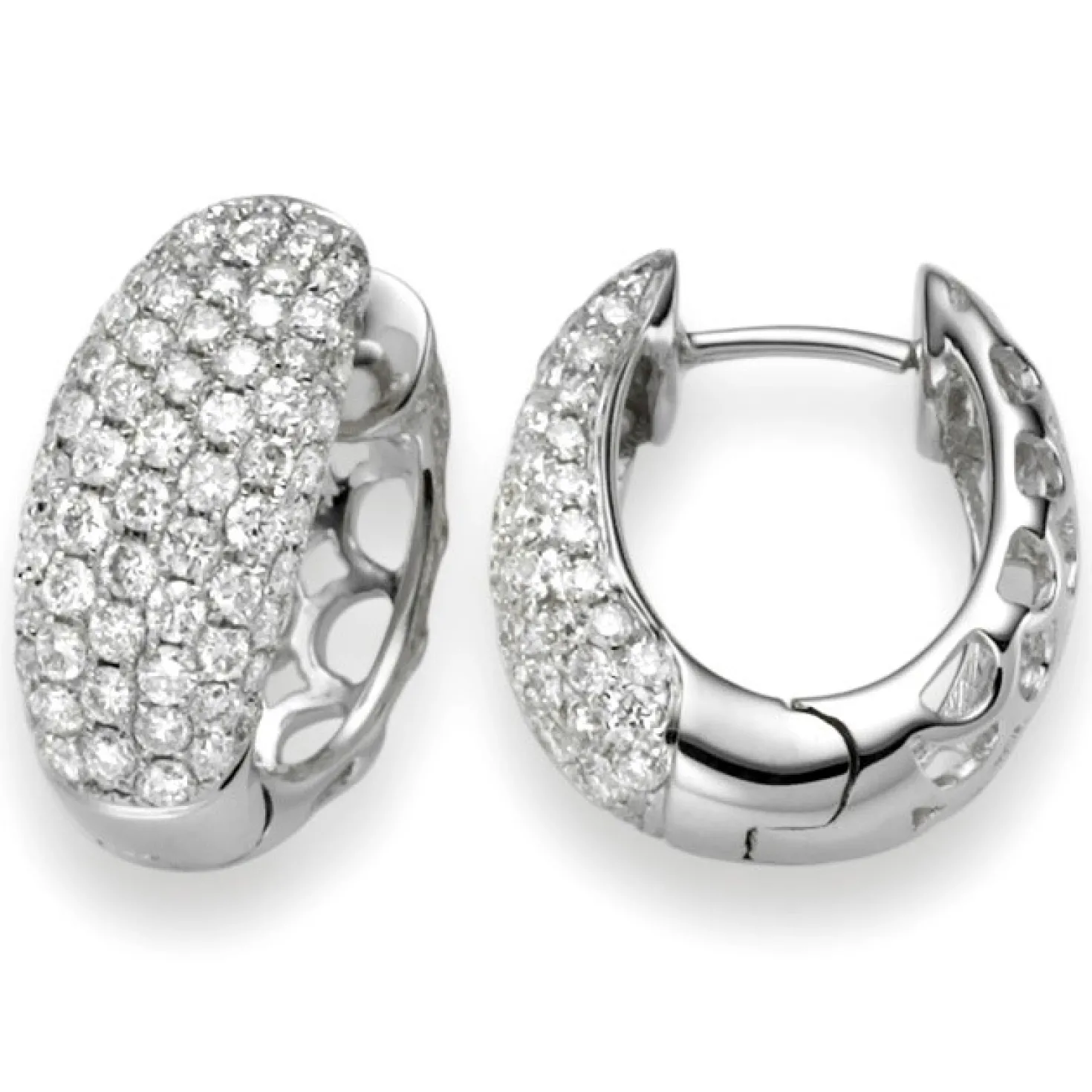 Pavé Creolen 17x14,7mm mit 150 Brillanten 1.45 Ct 750 Gold Weißgold